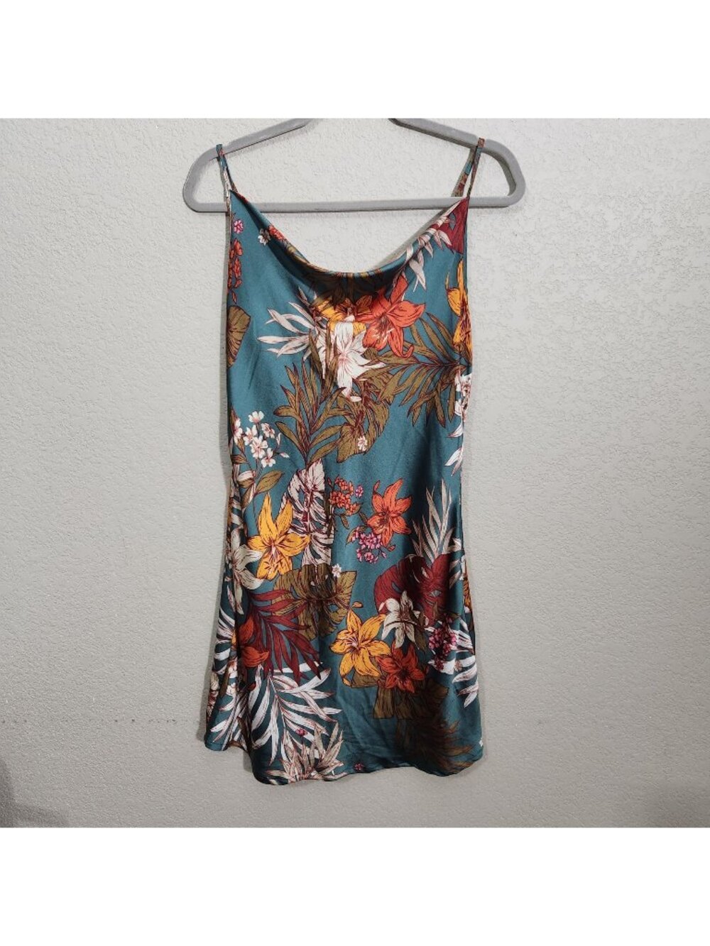 Effordram Dress Womens Large Floral Teal Slip Straps Zipper Hawaii Vacation